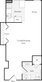 Floor plan for studio, 1 bath, 442 sqft